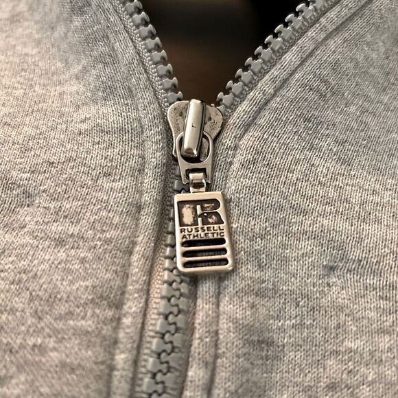 Vintage 90s Russell 1/4 Zip Sweatershirt Boxy Gray Fleece Pullover USA M XL - Picture 10 of 14